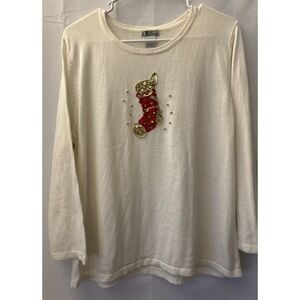 Women's Ugly Christmas Sweater XL Beads And Ribbon Stocking 3/4 Sleeve CB Career